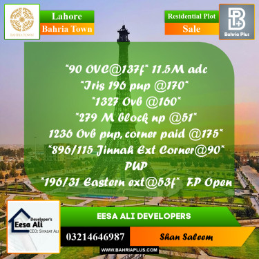 Residential Plot for Sale in Bahria Town, Lahore - (BP-284661)