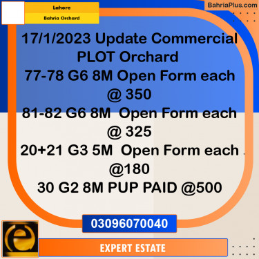 8 Marla Commercial Plot for Sale in Bahria Orchard, Lahore - (BP-284685)