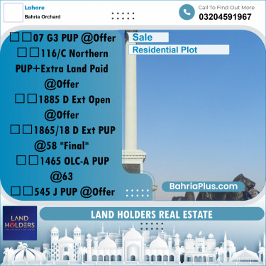 Residential Plot for Sale in Bahria Orchard, Lahore - (BP-284732)