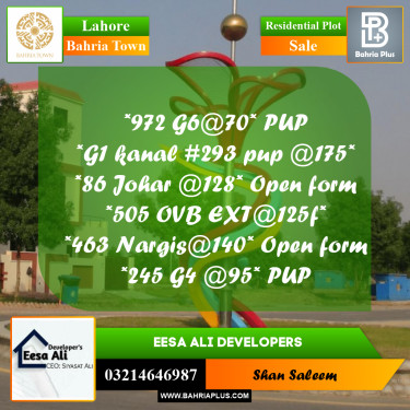 Residential Plot for Sale in Bahria Town, Lahore - (BP-284788)