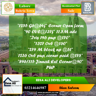 Residential Plot for Sale in Bahria Town, Lahore - (BP-284789)