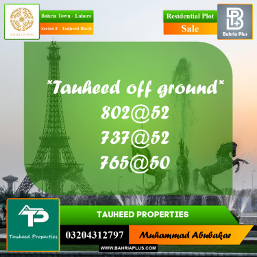 5 Marla Residential Plot for Sale in Sector F - Tauheed Block -  Bahria Town, Lahore - (BP-284791)