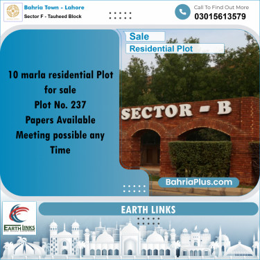10 Marla Residential Plot for Sale in Sector F - Tauheed Block -  Bahria Town, Lahore - (BP-284941)