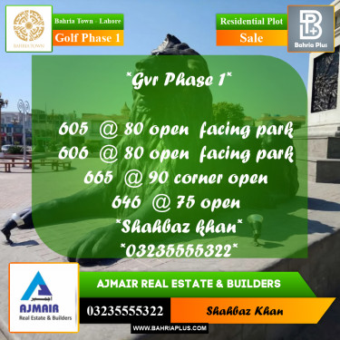 5 Marla Residential Plot for Sale in Golf Phase 1 -  Bahria Town, Lahore - (BP-284991)