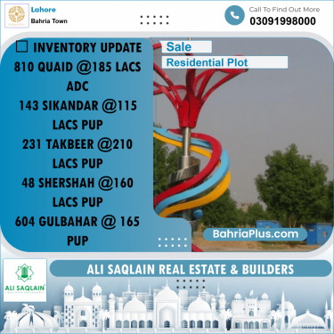 10 Marla Residential Plot for Sale in Bahria Town, Lahore - (BP-285029)