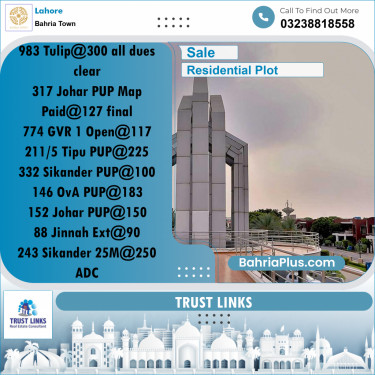 Residential Plot for Sale in Bahria Town, Lahore - (BP-285039)