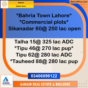 5 Marla Commercial Plot for Sale in Bahria Town, Lahore - (BP-285049)