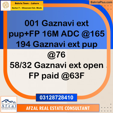 Residential Plot for Sale in Sector F - Ghaznavi Ext. Block -  Bahria Town, Lahore - (BP-285050)