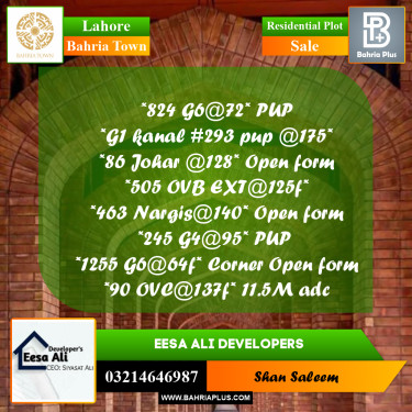 Residential Plot for Sale in Bahria Town, Lahore - (BP-285069)