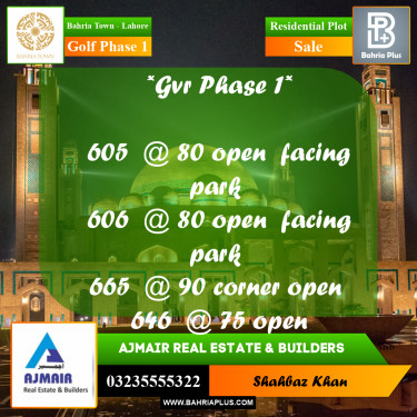 5 Marla Residential Plot for Sale in Golf Phase 1 -  Bahria Town, Lahore - (BP-285084)