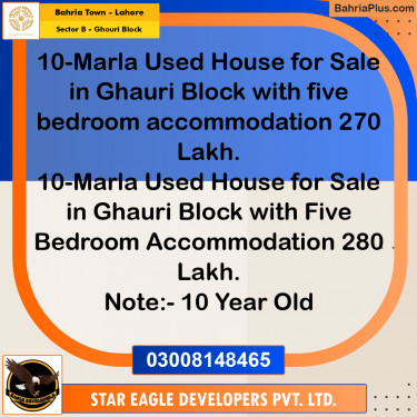 10 Marla Residential House for Sale in Sector B - Ghouri Block -  Bahria Town, Lahore - (BP-285107)