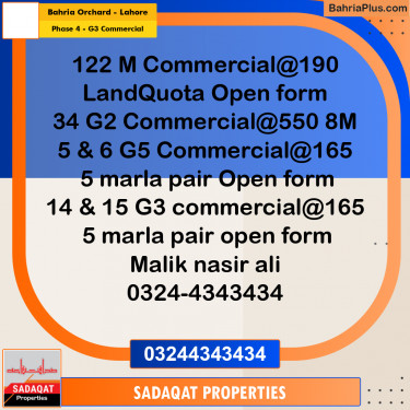 5 Marla Commercial Plot for Sale in Phase 4 - G3 Commercial -  Bahria Orchard, Lahore - (BP-285110)