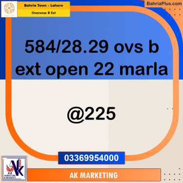 22 Marla Residential Plot for Sale in Overseas B Ext -  Bahria Town, Lahore - (BP-285120)