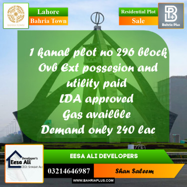 Residential Plot for Sale in Bahria Town, Lahore - (BP-285148)