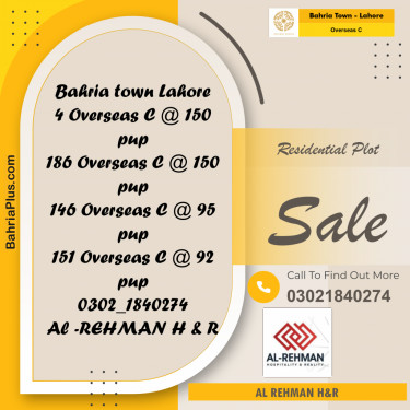 10 Marla Residential Plot for Sale in Overseas C -  Bahria Town, Lahore - (BP-285171)