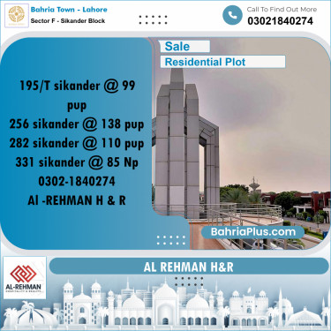 10 Marla Residential Plot for Sale in Sector F - Sikander Block -  Bahria Town, Lahore - (BP-285173)