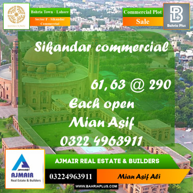 Commercial Plot for Sale in Sector F - Sikandar Commercial -  Bahria Town, Lahore - (BP-285188)