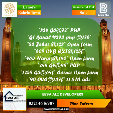 Residential Plot for Sale in Bahria Town, Lahore - (BP-285197)