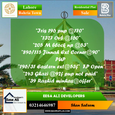 Residential Plot for Sale in Bahria Town, Lahore - (BP-285198)