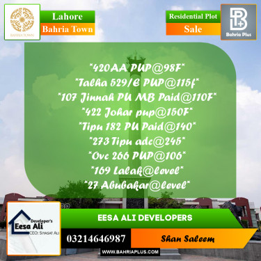 Residential Plot for Sale in Bahria Town, Lahore - (BP-285199)