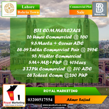 Commercial Plot for Sale in Bahria Town, Lahore - (BP-285240)