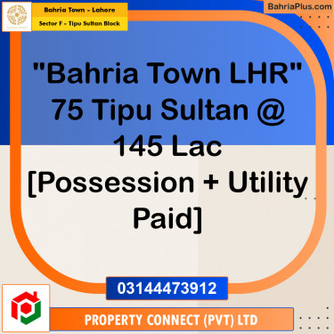 10 Marla Residential Plot for Sale in Sector F - Tipu Sultan Block -  Bahria Town, Lahore - (BP-285276)