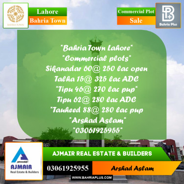Commercial Plot for Sale in Bahria Town, Lahore - (BP-285287)