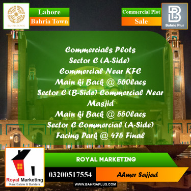 Commercial Plot for Sale in Bahria Town, Lahore - (BP-285289)