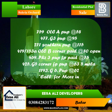 Residential Plot for Sale in Bahria Orchard, Lahore - (BP-285319)