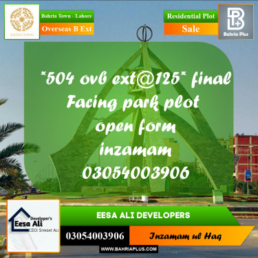 Residential Plot for Sale in Overseas B Ext -  Bahria Town, Lahore - (BP-285402)