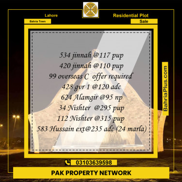 Residential Plot for Sale in Bahria Town, Lahore - (BP-285459)