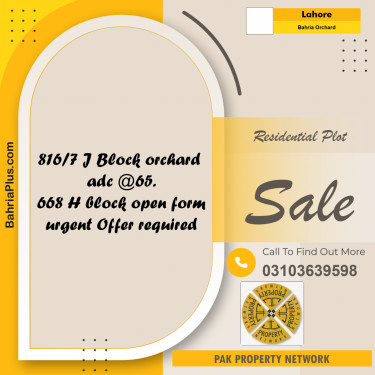 Residential Plot for Sale in Bahria Orchard, Lahore - (BP-285461)
