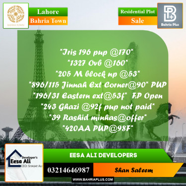Residential Plot for Sale in Bahria Town, Lahore - (BP-285489)