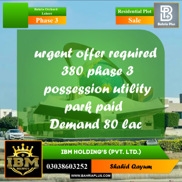 8 Marla Residential Plot for Sale in Phase 3 -  Bahria Orchard, Lahore - (BP-285504)