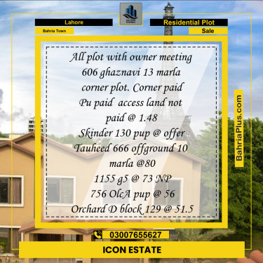 Residential Plot for Sale in Bahria Town, Lahore - (BP-285509)