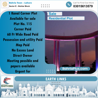 20 Marla Residential Plot for Sale in Sector E - Nishtar Block -  Bahria Town, Lahore - (BP-285607)