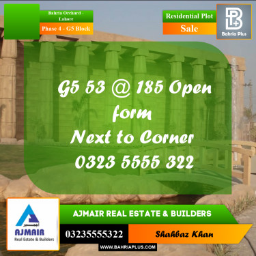 10 Marla Residential Plot for Sale in Phase 4 - G5 Block -  Bahria Orchard, Lahore - (BP-285625)