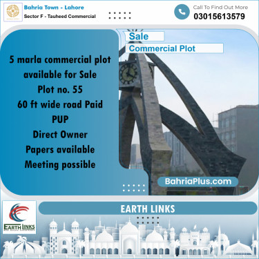 5 Marla Commercial Plot for Sale in Sector F - Tauheed Commercial -  Bahria Town, Lahore - (BP-285660)