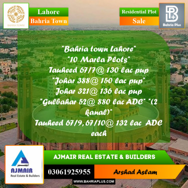 Residential Plot for Sale in Bahria Town, Lahore - (BP-285680)