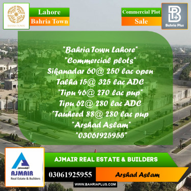 Commercial Plot for Sale in Bahria Town, Lahore - (BP-285681)