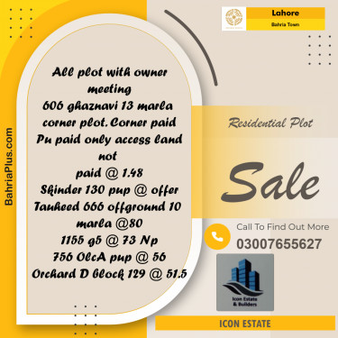 Residential Plot for Sale in Bahria Town, Lahore - (BP-285744)