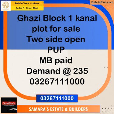 1 Kanal Residential Plot for Sale in Sector F - Ghazi Block -  Bahria Town, Lahore - (BP-285804)