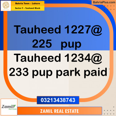 1 Kanal Residential Plot for Sale in Sector F - Tauheed Block -  Bahria Town, Lahore - (BP-285815)