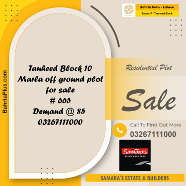 10 Marla Residential Plot for Sale in Sector F - Tauheed Block -  Bahria Town, Lahore - (BP-285860)