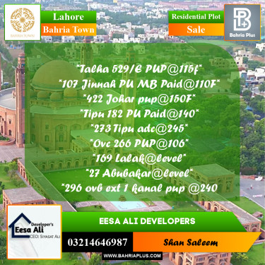 Residential Plot for Sale in Bahria Town, Lahore - (BP-285871)