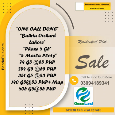 5 Marla Residential Plot for Sale in Phase 4 - G5 Block -  Bahria Orchard, Lahore - (BP-285905)
