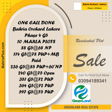 10 Marla Residential Plot for Sale in Phase 4 - G5 Block -  Bahria Orchard, Lahore - (BP-285920)