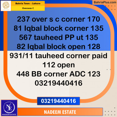 Residential Plot for Sale in Overseas C -  Bahria Town, Lahore - (BP-285927)