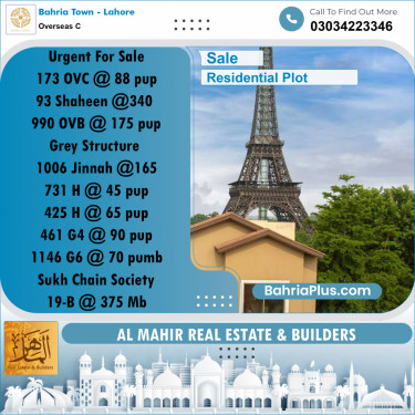 Residential Plot for Sale in Overseas C -  Bahria Town, Lahore - (BP-285973)