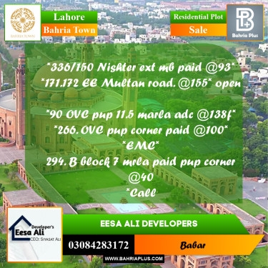 Residential Plot for Sale in Bahria Town, Lahore - (BP-286023)